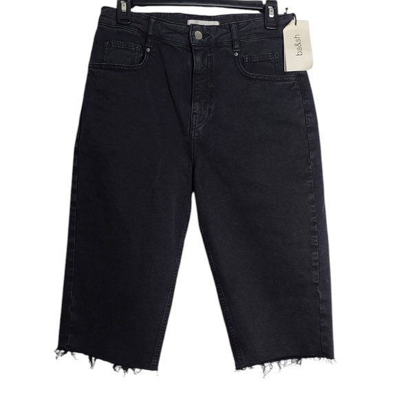 BA&SH NWT Brune Bermuda Blackstone Lady Long Shorts Demin Cotton Black Size 2 - Picture 1 of 16